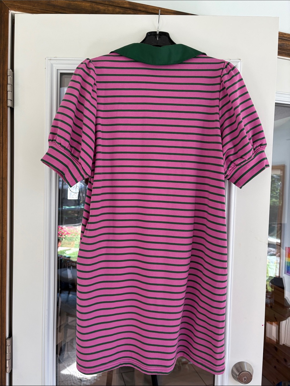 entro Pink and Dark Green Striped Polo Mini Dress with pockets - Picture 2 of 4